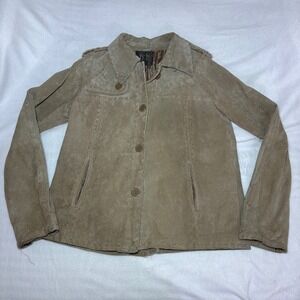 Tex by Max Azria Tan Suede Perforated Whipstitch Button Front Jacket Medium